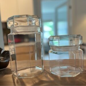 Two Vintage Arcoroc France Octime Clear Glass Canisters